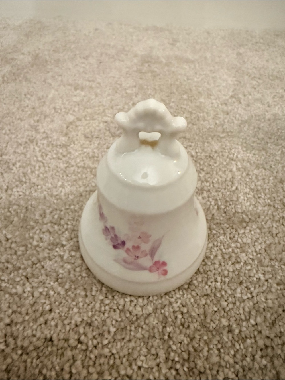 Craft White Ceramic Bell with Pink and Purple Floral Motif